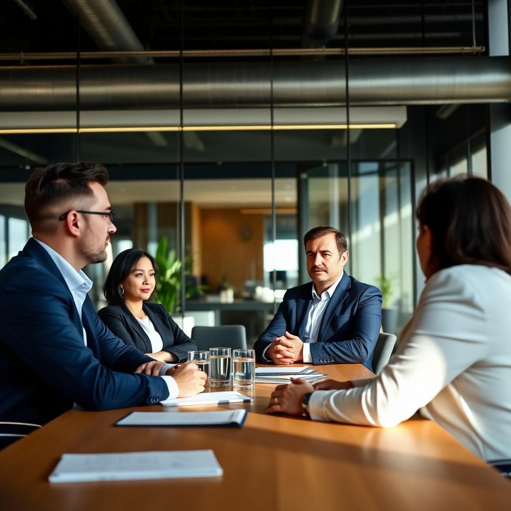 Reunião corporativa de liderança discutindo saúde mental no trabalho